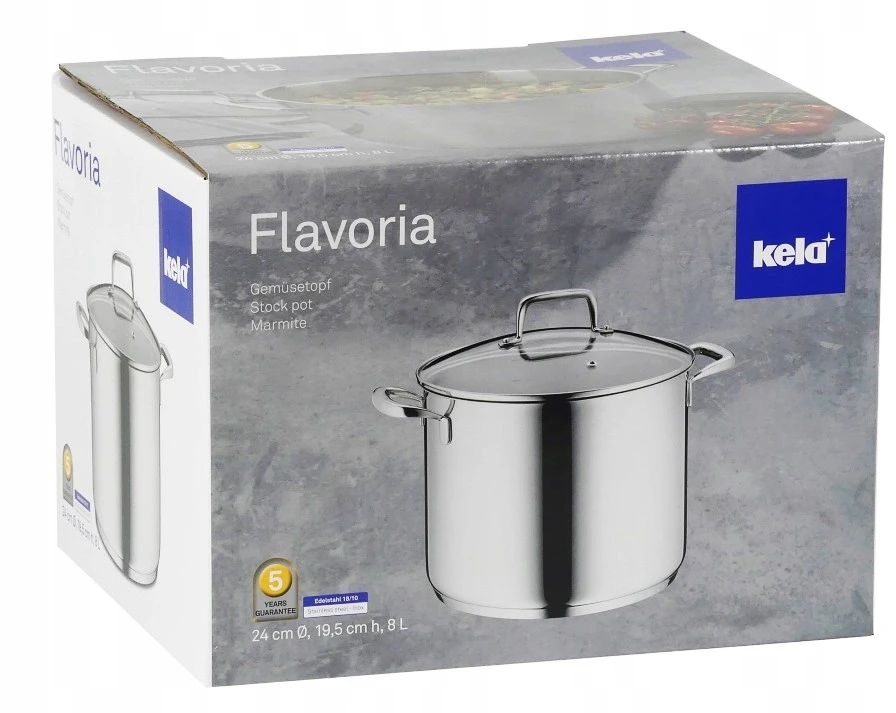 Kela Puodas su dangteliu, nerūdijančio plieno 18/10 FLAVORIA 8 l
