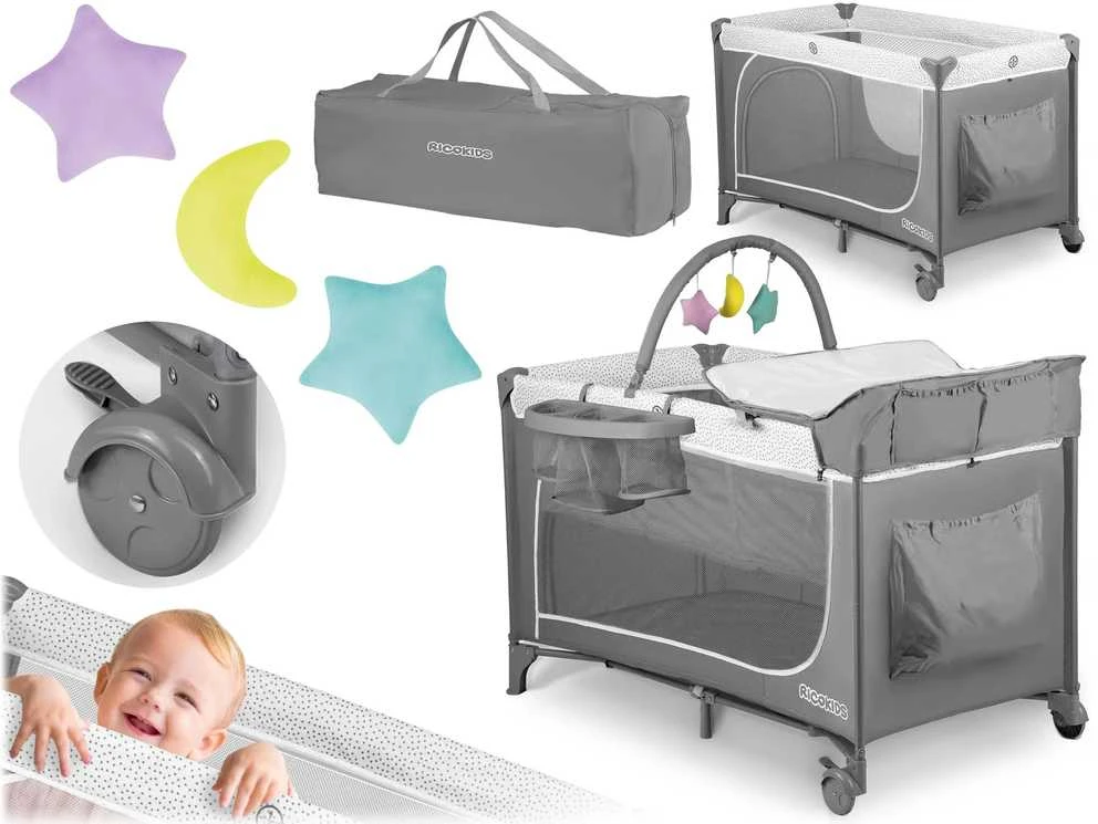 Ricokids Kelioninė lovelė 125x65x78cm RK-241 pilka