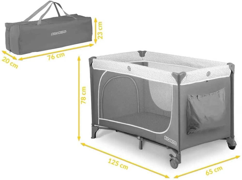 Ricokids Kelioninė lovelė 125x65x78cm RK-241 pilka