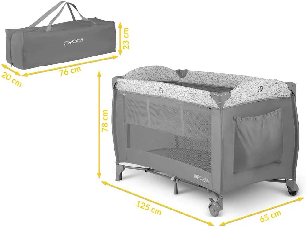 Ricokids Kelioninė lovelė 125x65x78cm RK-242 pilka