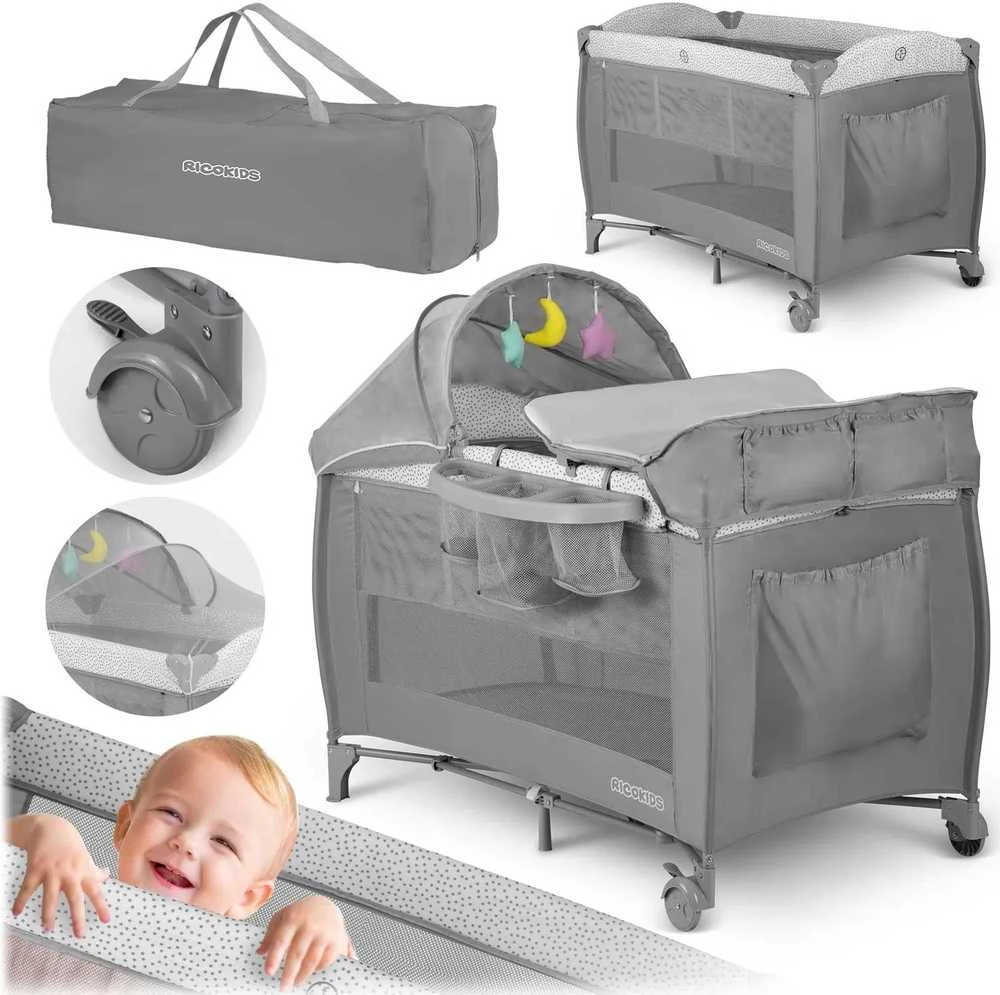 Ricokids Kelioninė lovelė 125x65x78cm RK-242 pilka