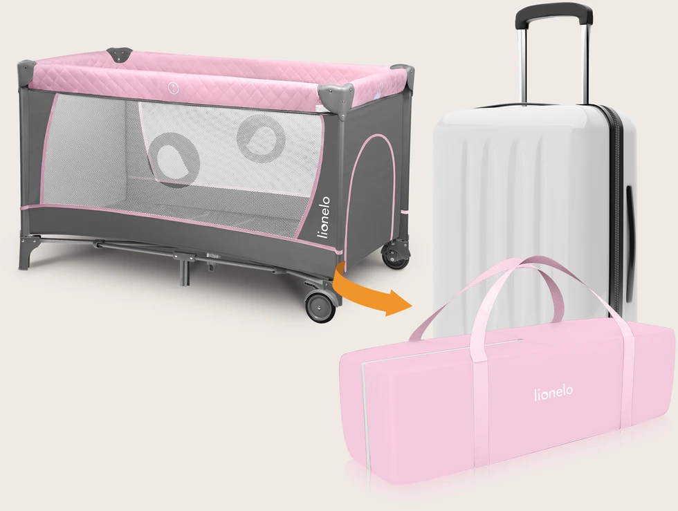 Kelioninė lovelė-maniežas 2in1 su vystymo stalu, 2 aukštai – Lionelo Flower Flamingo