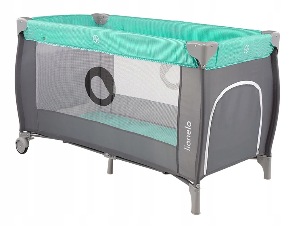 Kelioninė lovytė-maniežas su vystymo stalu iki 15 kg Lionelo Sven Plus Turquoise/Pilkas