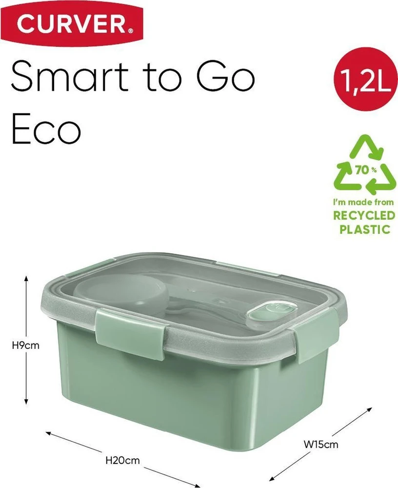 Kelioninis maisto indelis CURVER Smart Eco Line su įrankiais, žalsvos sp., h9 x 20 x 15 cm, 1,2 L