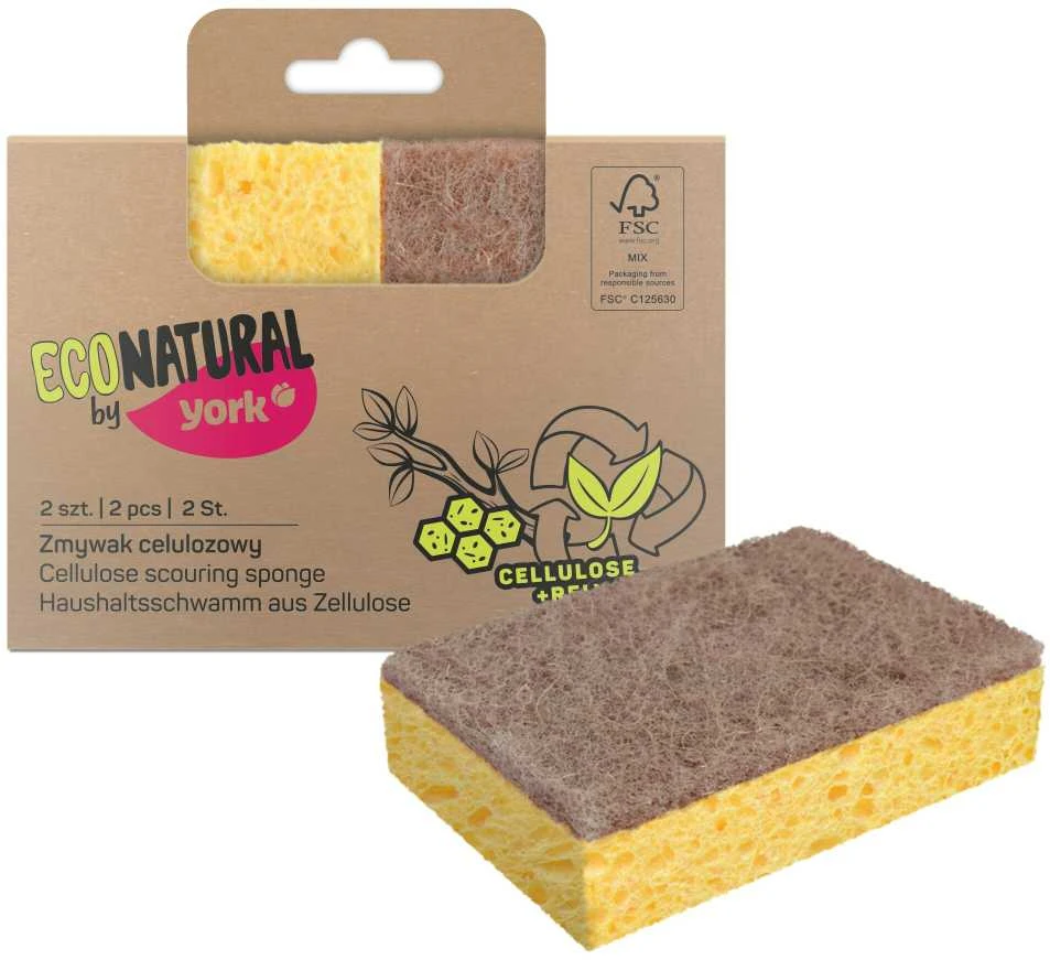 Kempinėlės su šiurkščia puse Cellulose York Eco Natural 10x7x2.5cm/2vnt.