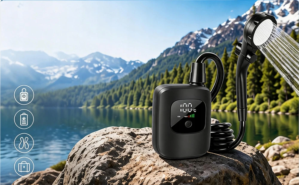 KEMPINGAS TURISTINIS DUŠAS ELEKTRINIS SIURBLIS LCD 2400 MAH Akumuliatorius
