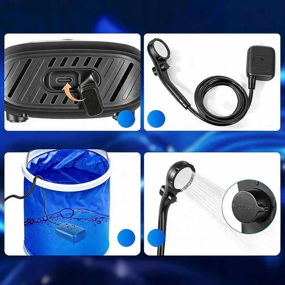 KEMPINGAS TURISTINIS DUŠAS ELEKTRINIS SIURBLIS LCD 2400 MAH Akumuliatorius