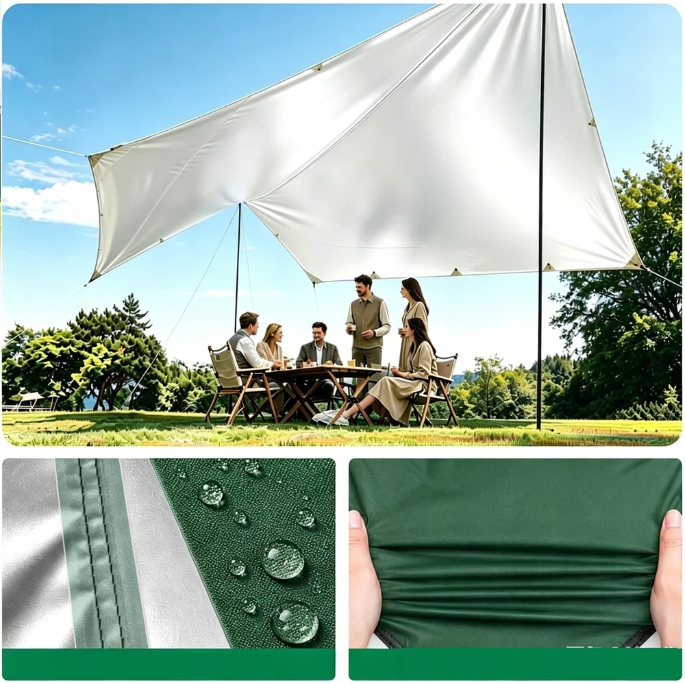 KEMPINGO TARP SAULĖS LAKŠTĖS, ATLIEKUS VANDENIUI, 3M, ŽALIA, 2M AUKŠTIS