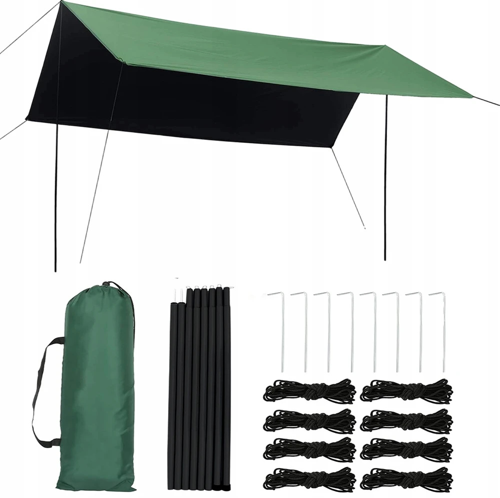 KEMPINGO TARP SAULĖS LAKŠTĖS, ATLIEKUS VANDENIUI, 3M, ŽALIA, 2M AUKŠTIS