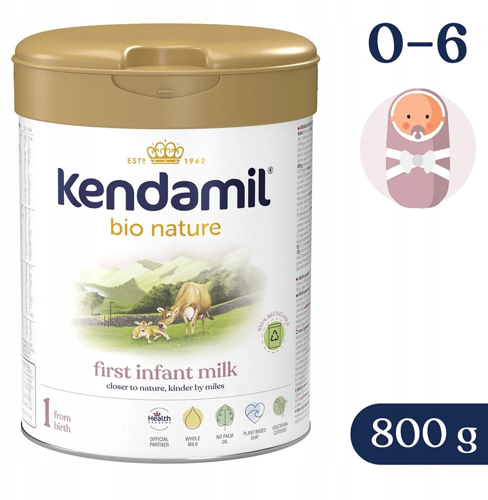 Kendamil 1 Initial Bio Nature modifikuotas pienas 800g Be žuvų taukų