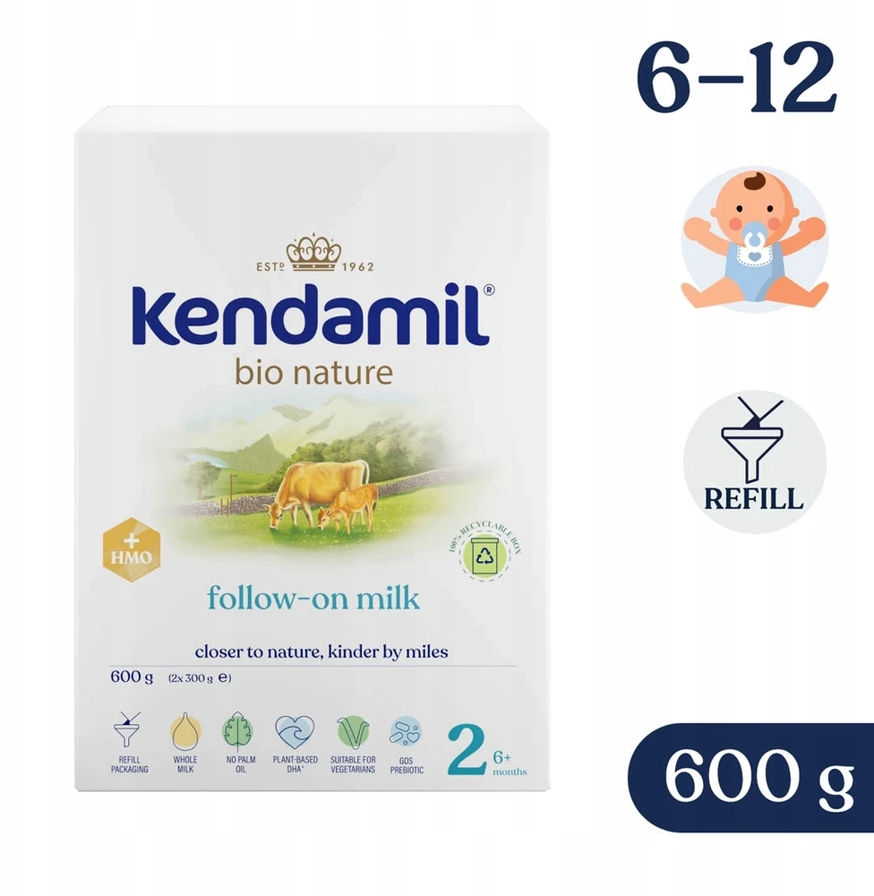 Kendamil 2 BIO Gamtos modifikuotas pienas be žuvies ir palmių aliejaus 600g