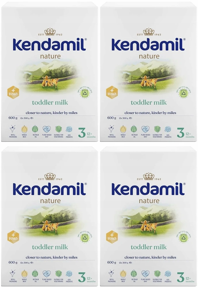 KENDAMIL NATURE 3 TOLESNI PIENO MILTELIAI SU HMO+ PO 12 MĖNESIŲ 600g x4