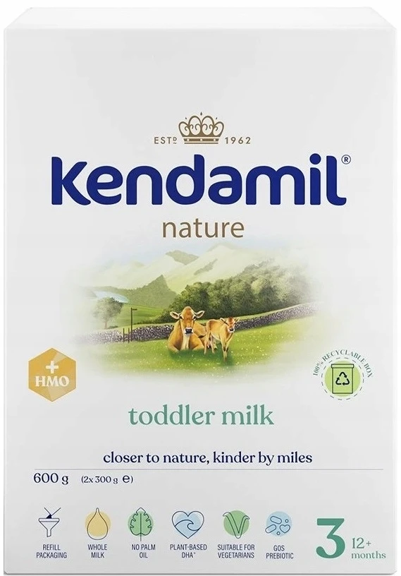 KENDAMIL NATURE 3 TOLESNI PIENO MILTELIAI SU HMO+ PO 12 MĖNESIŲ 600g x4