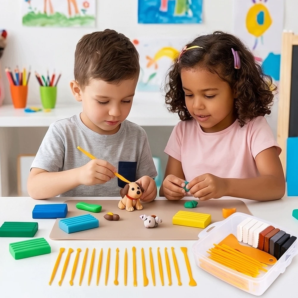 Kepimo plastilinas BEDEE 39 Vnt 25g Su įrankiais ir knyga vaikams