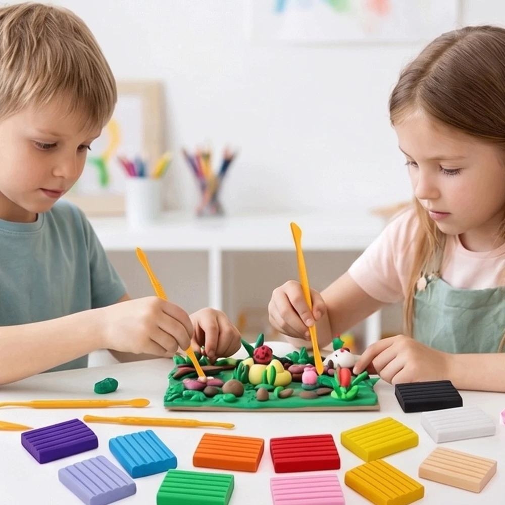 Kepimo plastilinas BEDEE 39 Vnt 25g Su įrankiais ir knyga vaikams