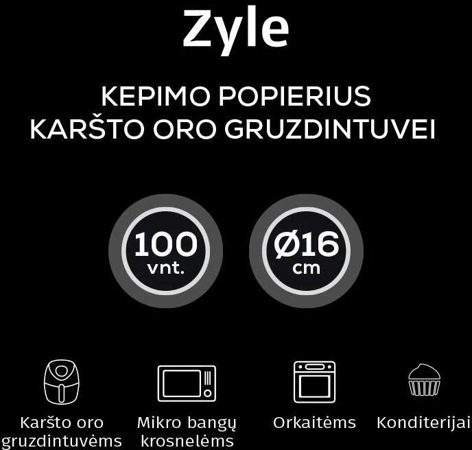 Kepimo popierius karšto oro gruzdintuvei Zyle Ø16 ZY3362AFP, 100 vnt