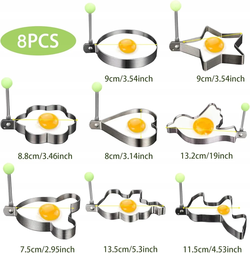 KEPTŲ KIAUŠINIŲ IR omletų FORMĖJIMAI – 8 VIENŲ RINKINYS + ALIEJUS ŠEPETĖLIS