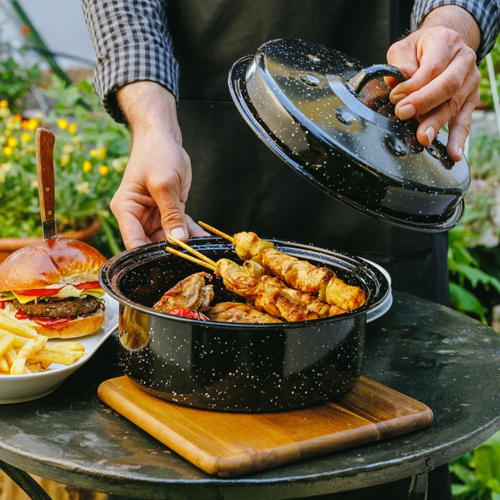 Keptuvė NAVA, apvalus puodas su dangčiu, BBQ GURU, 26 cm, 3L, emaliuotas