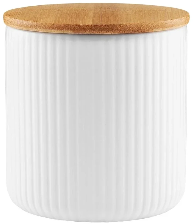Keraminis maisto laikymo indelis AMBITION CURLY, su bambukiniu dangt., baltos sp., 0,85 L