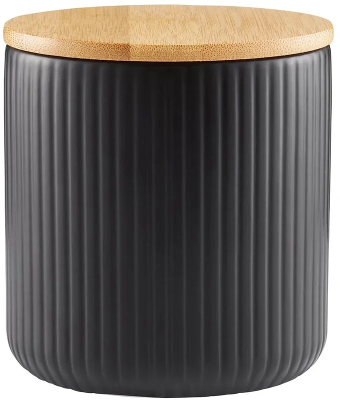 Keraminis maisto laikymo indelis AMBITION CURLY, su bambukiniu dangt., juodos sp., 0.6 L