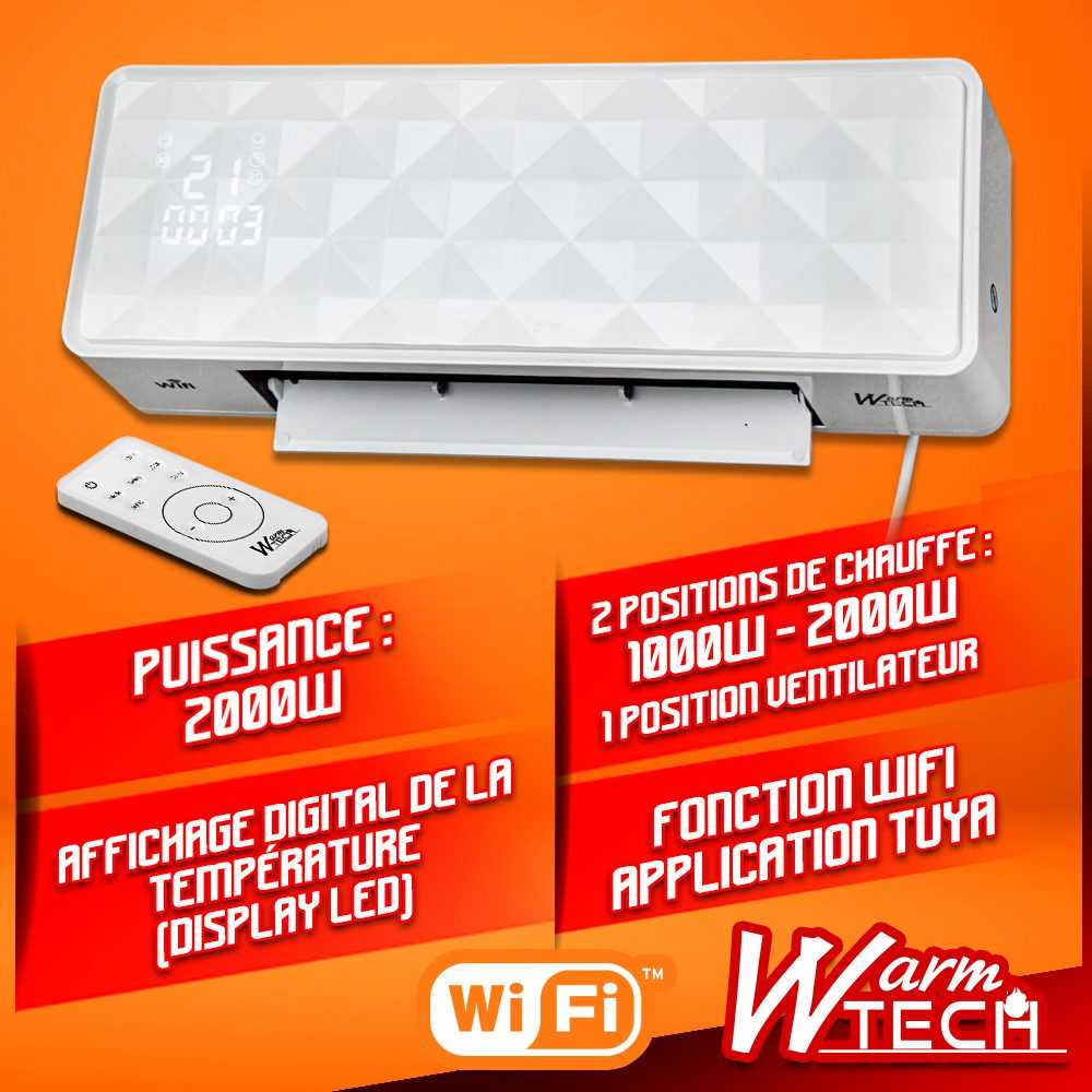 4IQ Keraminis sieninis šildytuvas 2000W, su WiFi
