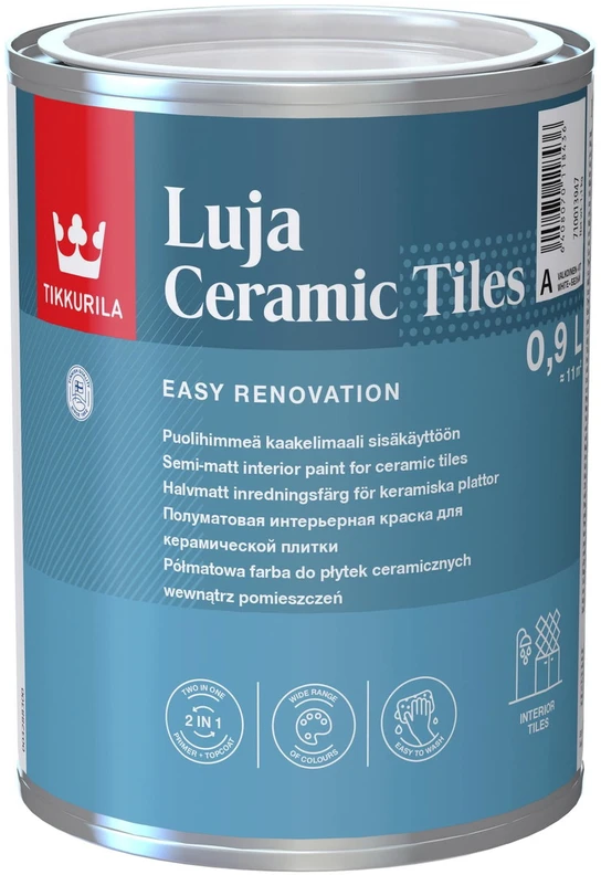 Keraminių plytelių dažai TIKKURILA LUJA CERAMIC TILES, pusiau matiniai, A bazė, 0,9 l
