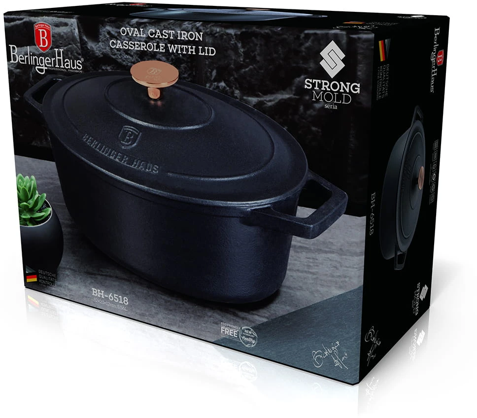 Berlinger Haus Emaliuotas ketaus puodas / troškintuvas BerlingerHaus 5,56L | 30x22x12cm (ovalinis) | Strong Mold BH/6518