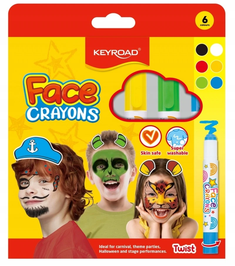 Keyroad dažai veido piešimui, 6 spalvos