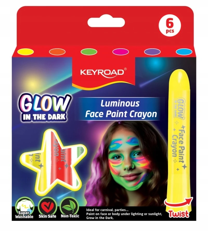 Keyroad Fluorescenciniai veido dažymo pieštukai Luminious, 6 vnt.