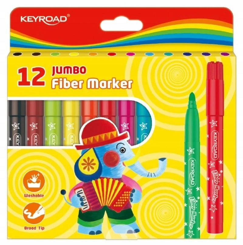 Keyroad Jumbo storio spalvoti žymekliai vaikams, 12 vnt.