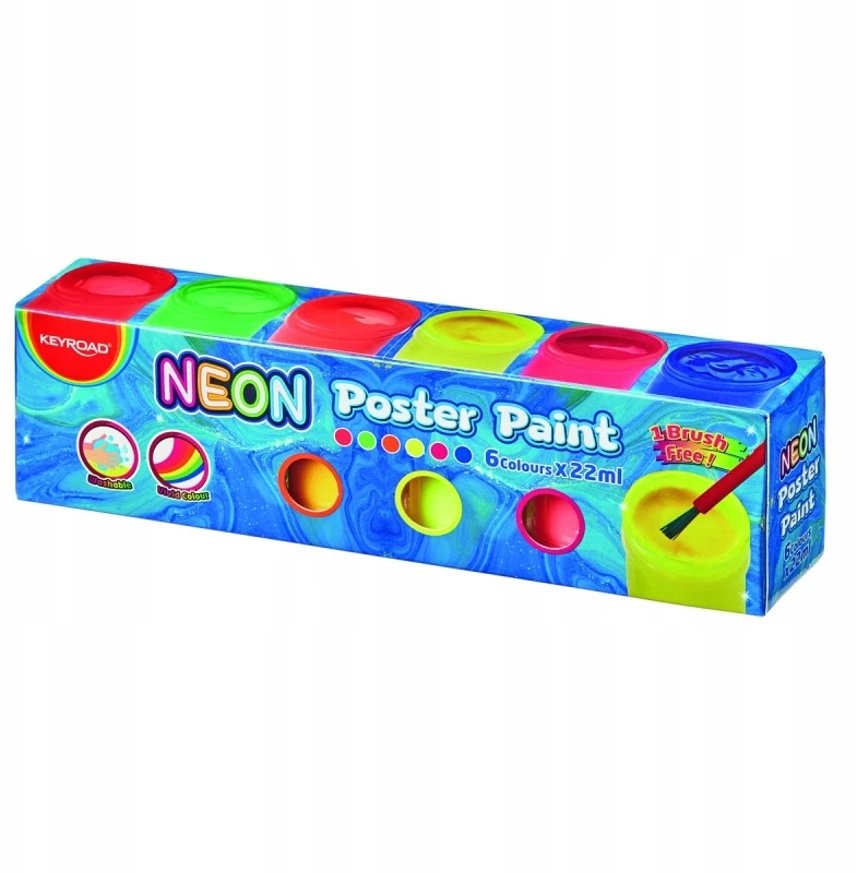 Keyroad plakatų dažai 6x22ml, neoniniai, su teptuku