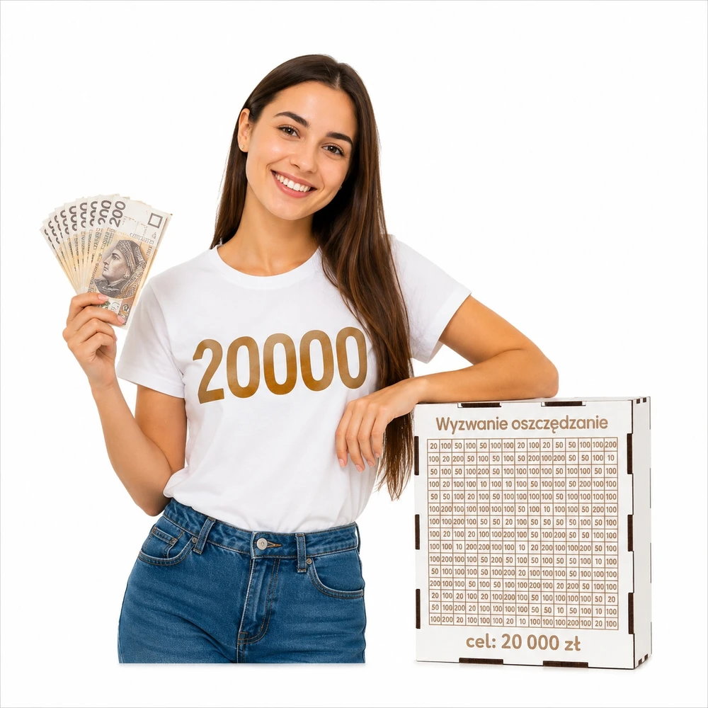 Kiaulė 20 000 PLN, pažymėta taupyklė, medinė kartelė