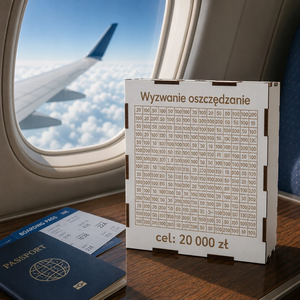 Kiaulė 20 000 PLN, pažymėta taupyklė, medinė kartelė