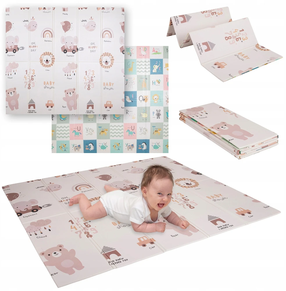 KiddyMoon dvipusis šliaužimo kilimėlis, matas, putų kilimėlis vaikams, vaikiškas kilimėlis, vaikui draugiškas modelis, žaidimų aikštelės vystymasis, patogus, idealiai tinka patalpose ir lauke, 180X200x1 cm rudas dramblys