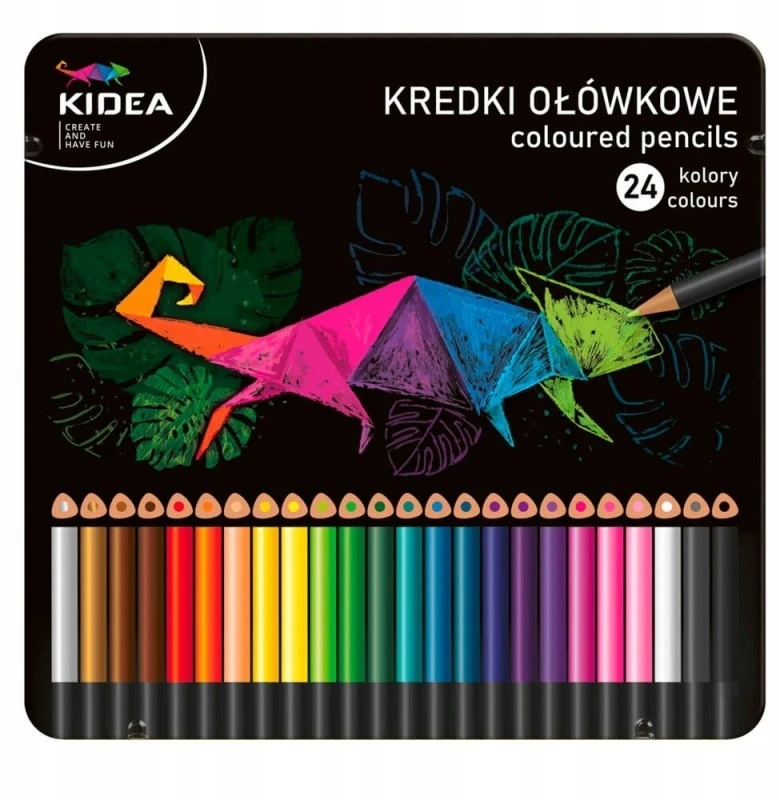 Kidea 24 spalvų trikampės kreidelės metalinėje dėžutėje