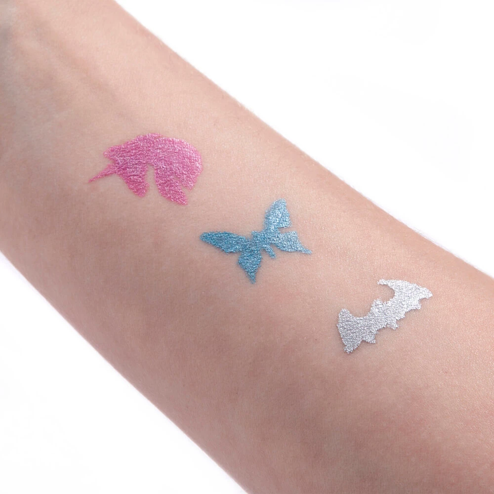 Kidea 6 blizgančių tatuiruočių žymeklių rinkinys + šablonai