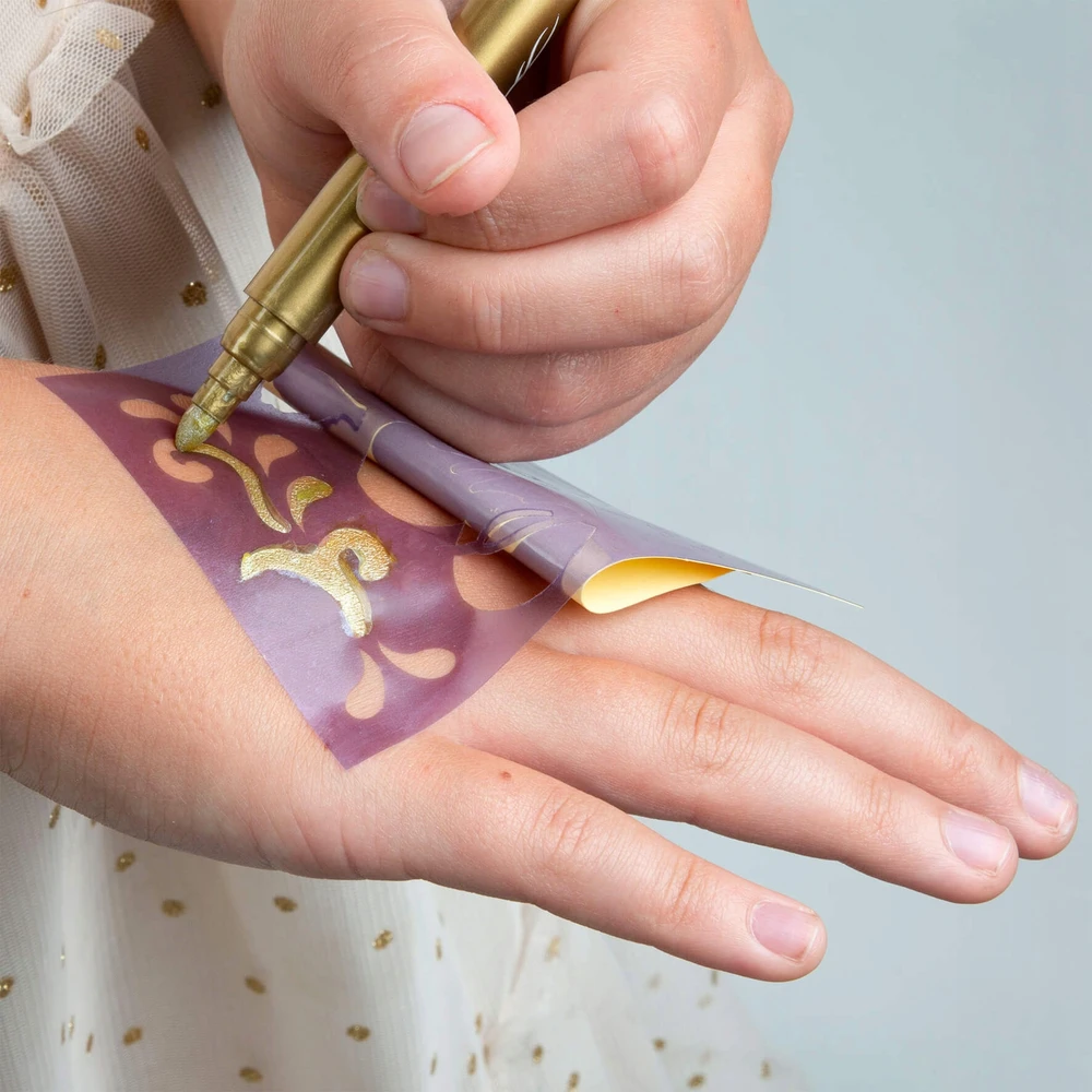 Kidea 6 blizgančių tatuiruočių žymeklių rinkinys + šablonai