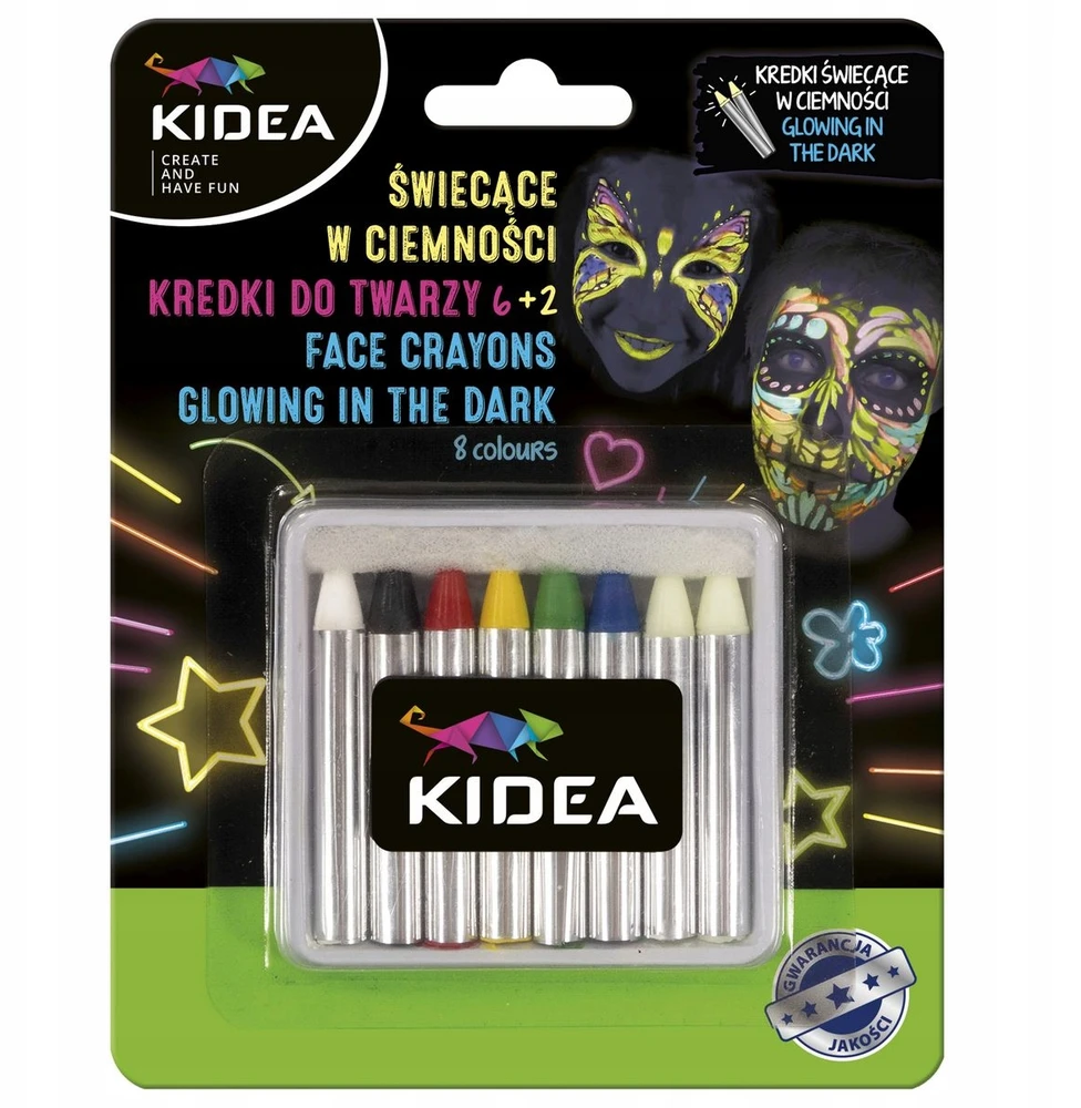 Kidea dažai veidui, 8 spalvos, 2 fluorescenciniai