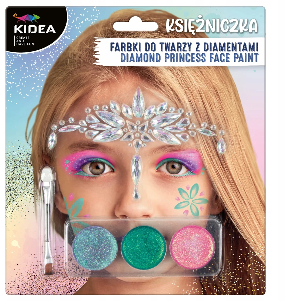 Kidea Dažai veidui "princesė" 3 spalvos su blizgučiais ir aplikatoriumi