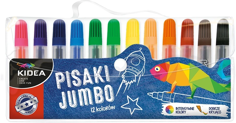 Kidea Jumbo flomasteriai, 12 intensyvių spalvų, permatomi
