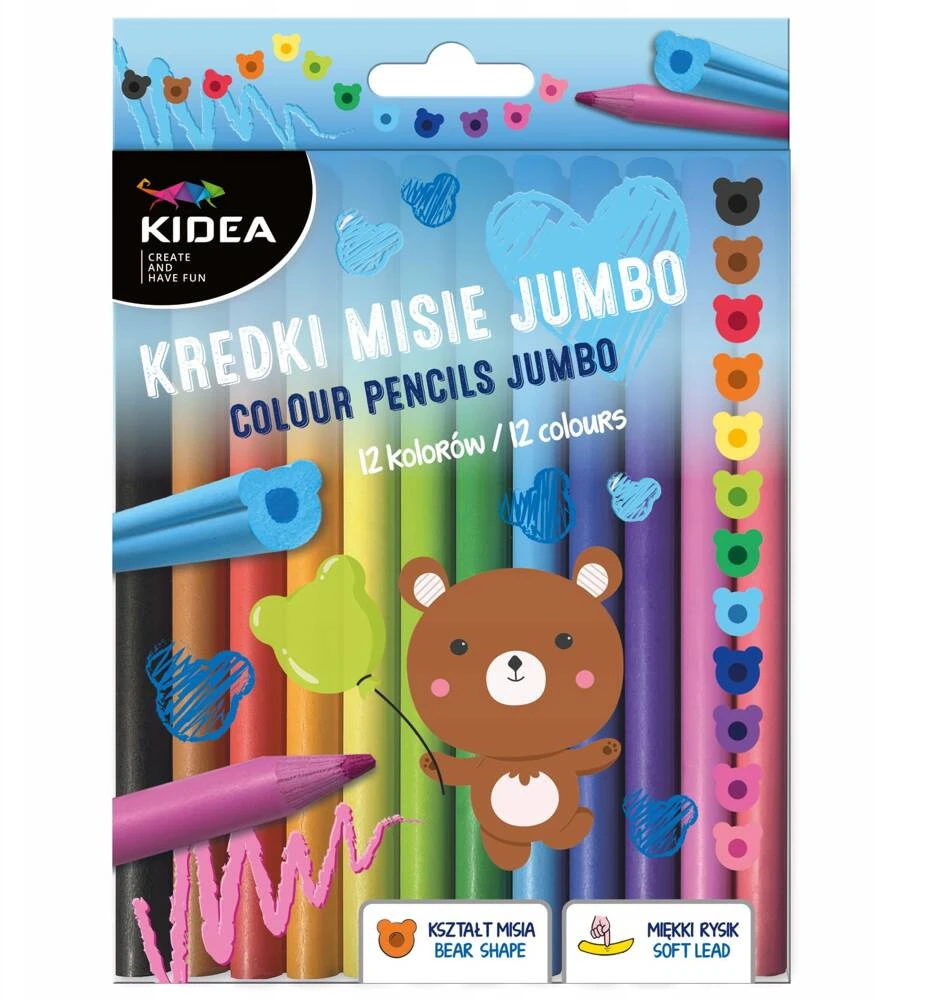 Kidea Jumbo pieštukai "meškučiai" 12 spalvų