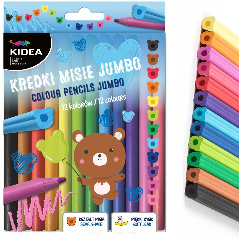 Kidea Jumbo pieštukai "meškučiai" 12 spalvų