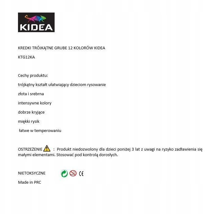 Kidea Jumbo spalvinami pieštukai, 12 spalvų, trikampiai