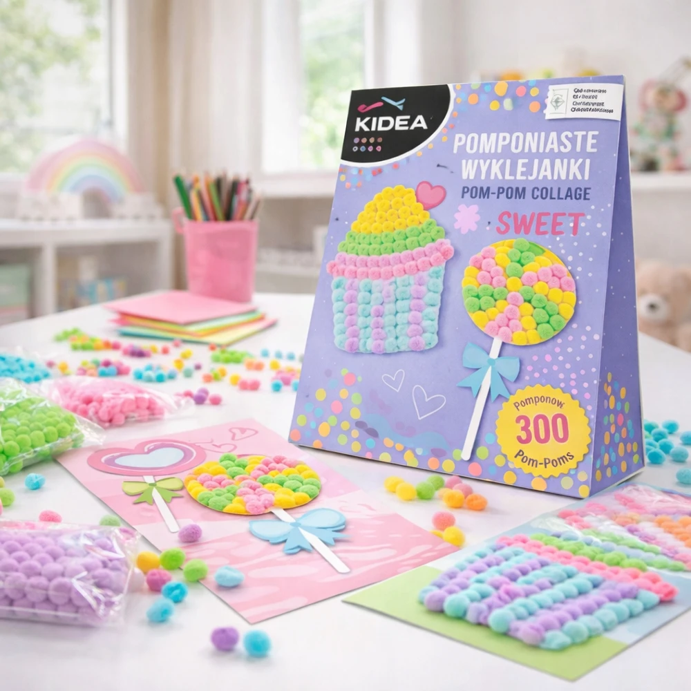 Kidea KŪRYBINIS POMPOMŲ LAZDŲ RINKINYS SWEET LOLLEY CUBBIN 300 POMPOMS