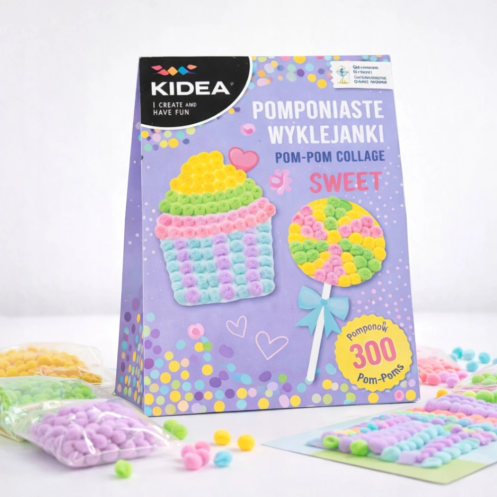 Kidea KŪRYBINIS POMPOMŲ LAZDŲ RINKINYS SWEET LOLLEY CUBBIN 300 POMPOMS