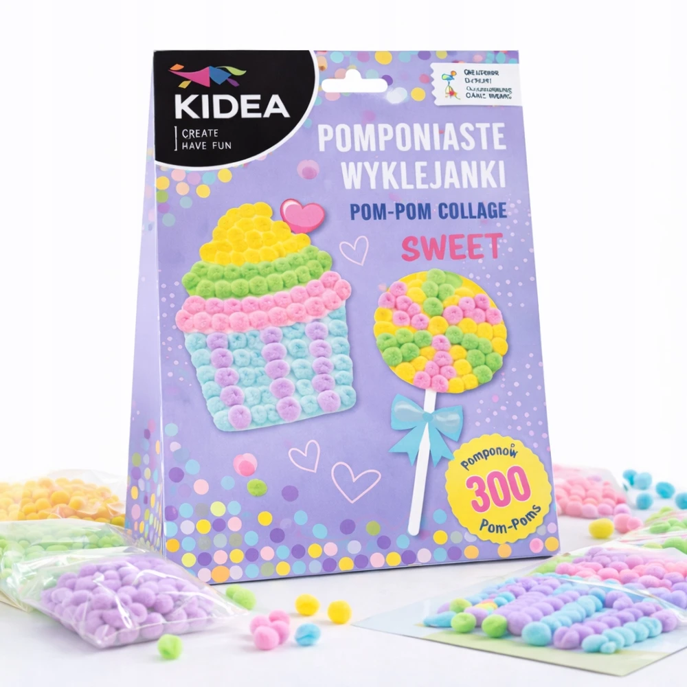 Kidea KŪRYBINIS POMPOMŲ LAZDŲ RINKINYS SWEET LOLLEY CUBBIN 300 POMPOMS