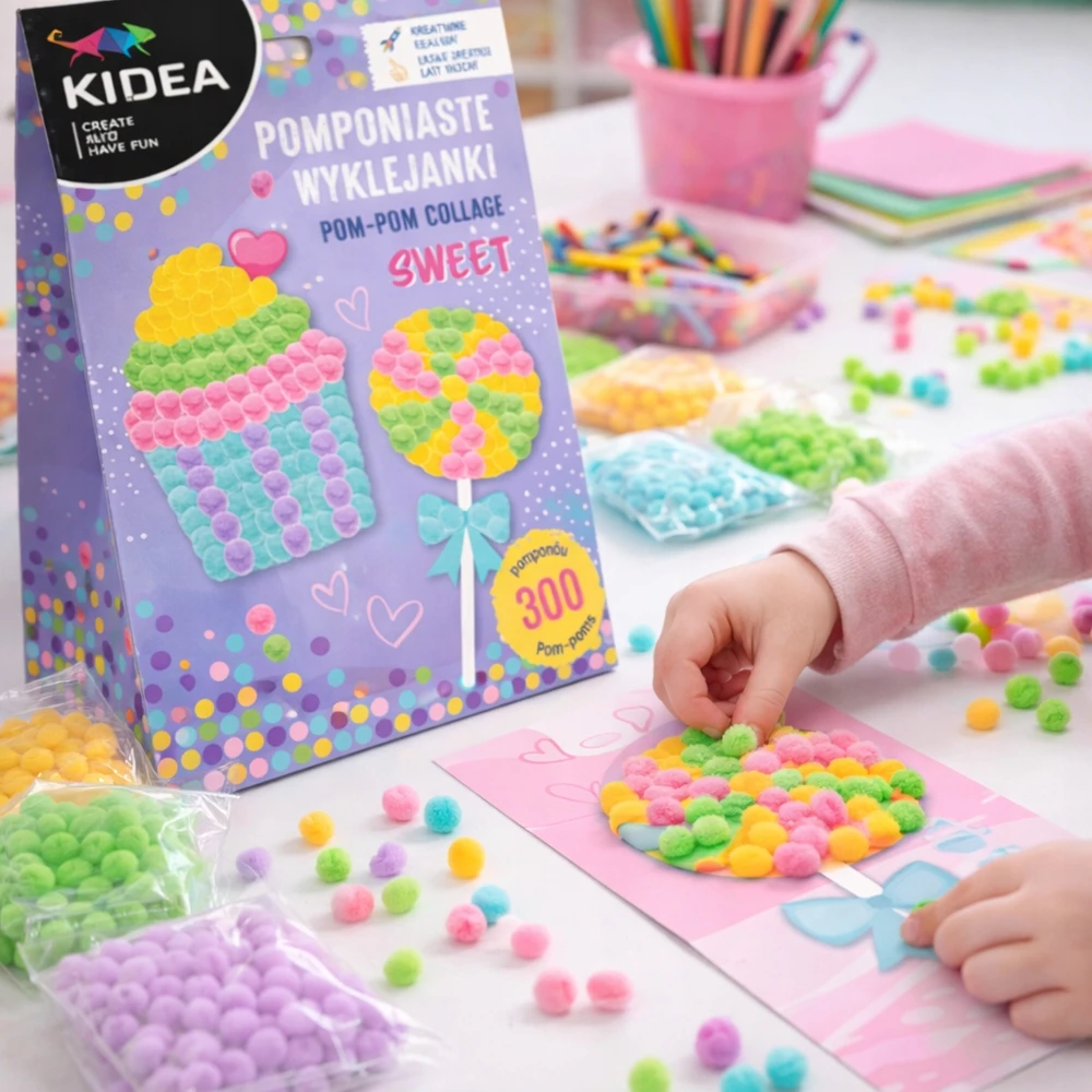 Kidea KŪRYBINIS POMPOMŲ LAZDŲ RINKINYS SWEET LOLLEY CUBBIN 300 POMPOMS