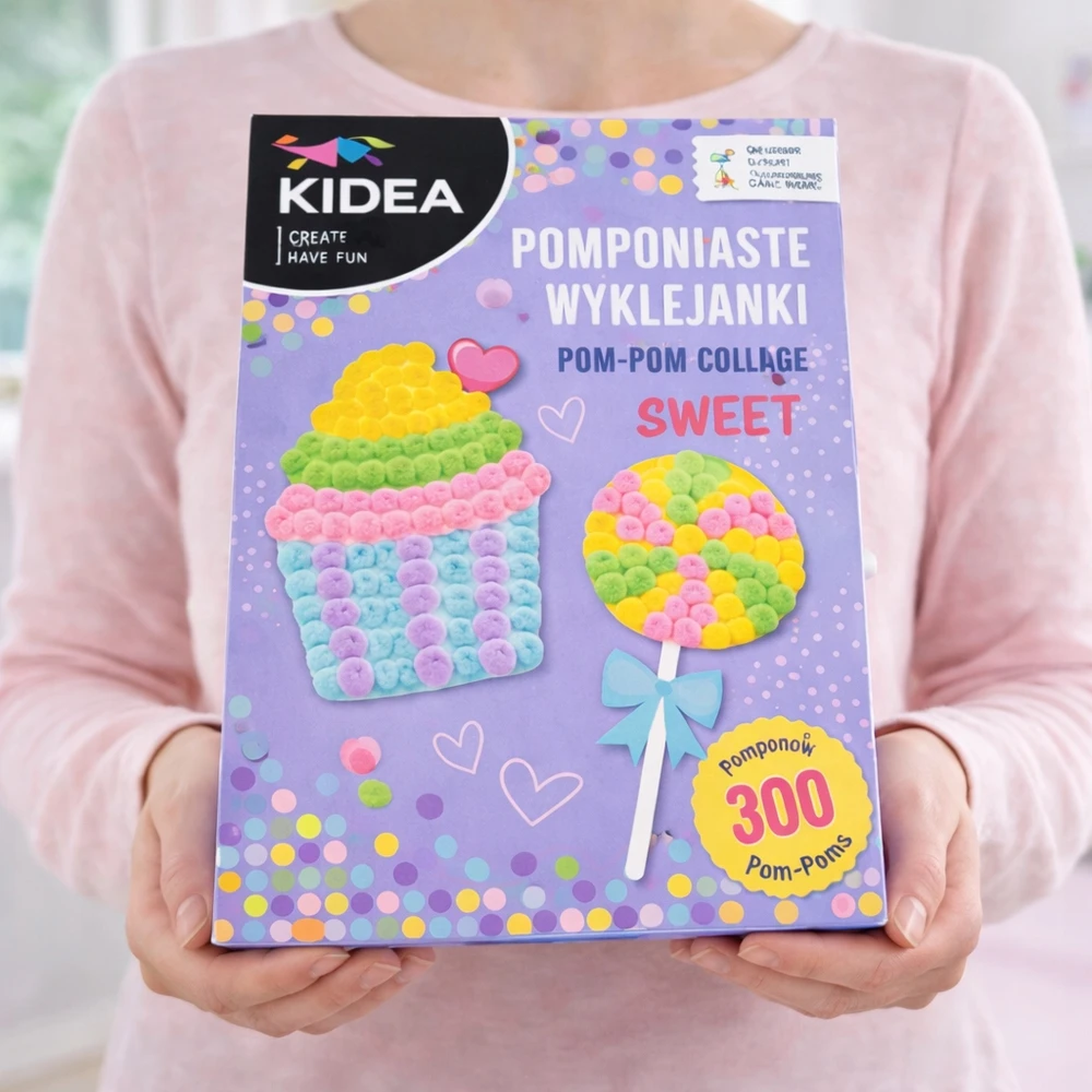 Kidea KŪRYBINIS POMPOMŲ LAZDŲ RINKINYS SWEET LOLLEY CUBBIN 300 POMPOMS