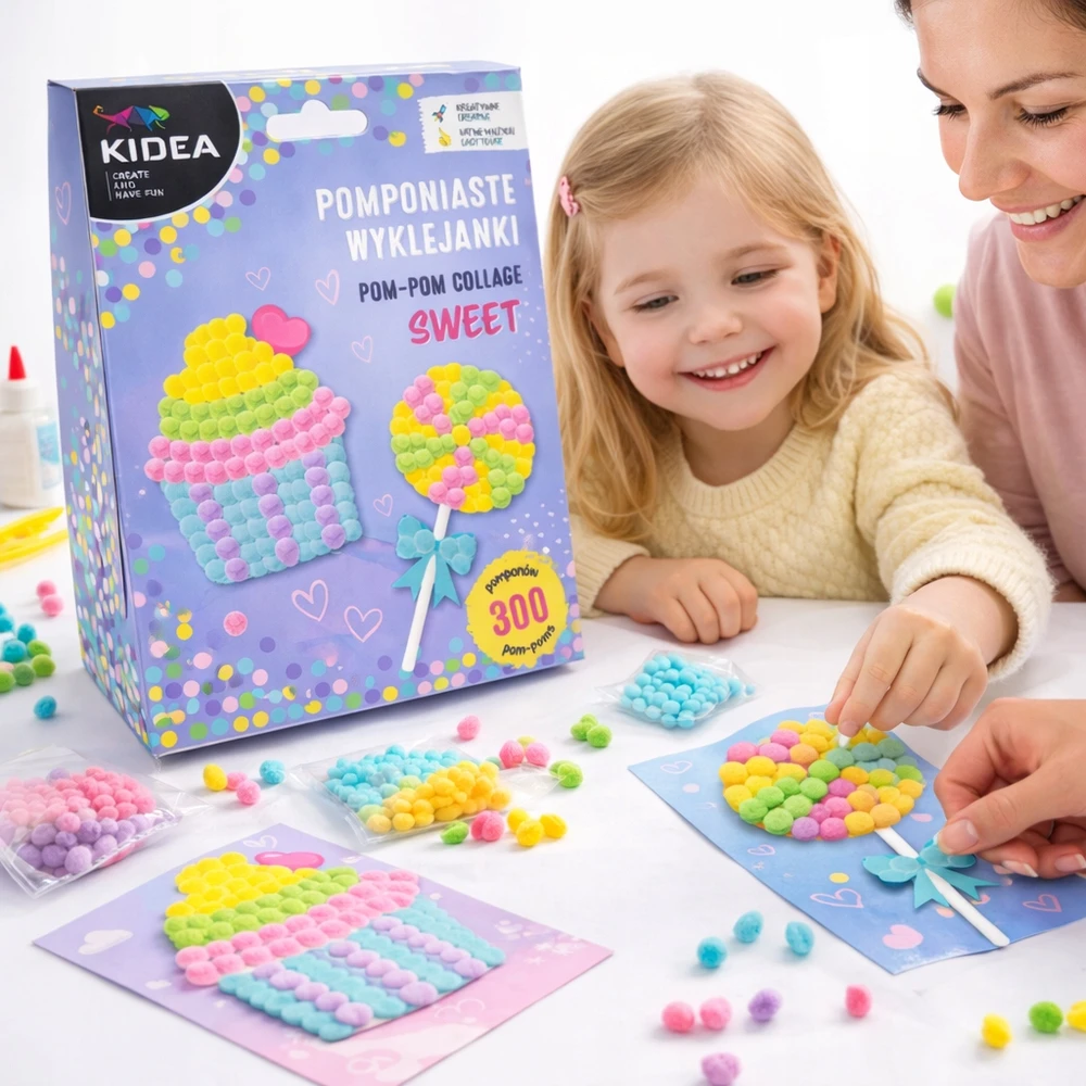 Kidea KŪRYBINIS POMPOMŲ LAZDŲ RINKINYS SWEET LOLLEY CUBBIN 300 POMPOMS