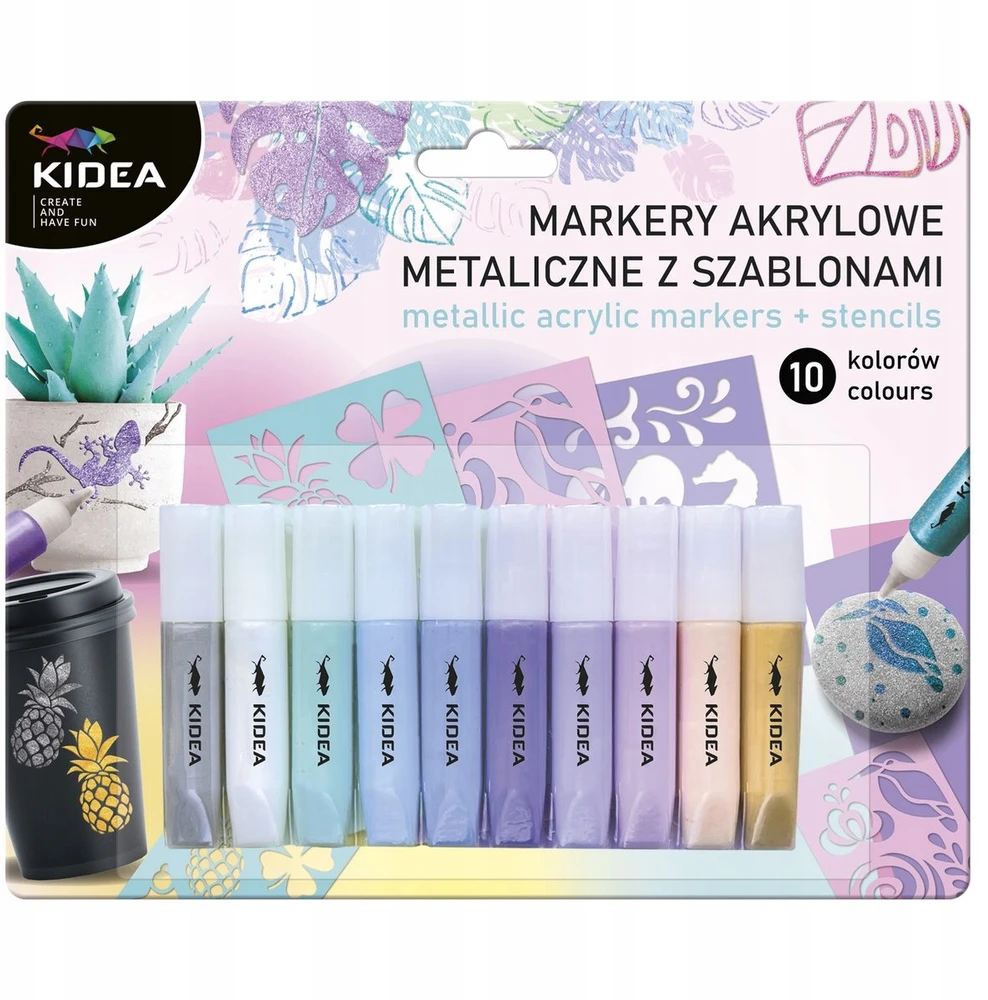 Kidea Metaliniai Flomasteriai su Šablonais, 10 Vnt. (mam10kska)